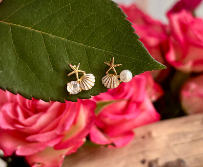 14ct Gold Plated Mismatched Starfish Stud Earrings