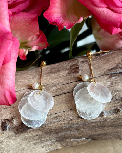14ct Gold Plated Shell Disc Drop Earrings