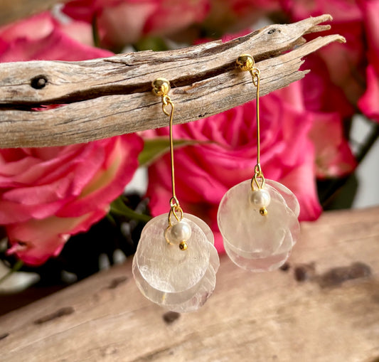 14ct Gold Plated Shell Disc Drop Earrings