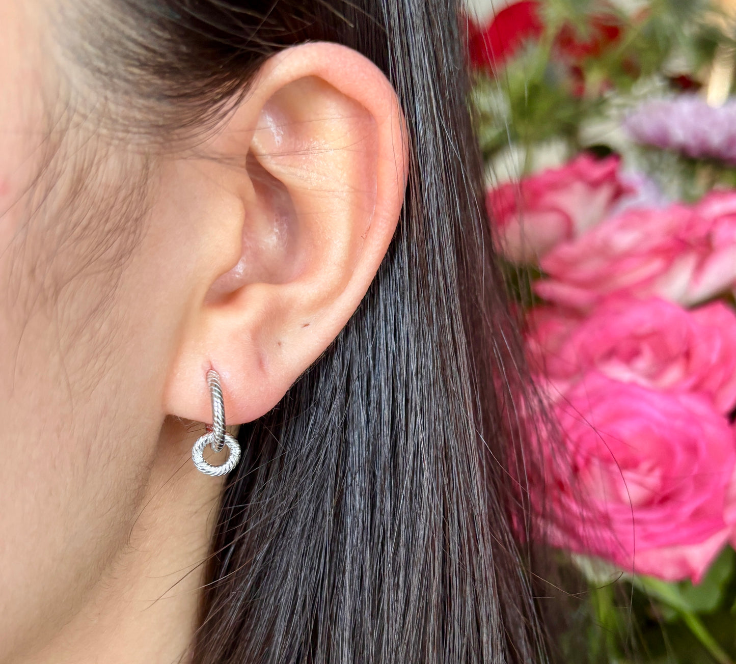 925 Sterling Silver Rope Texture Interlinked Hoops Earrings