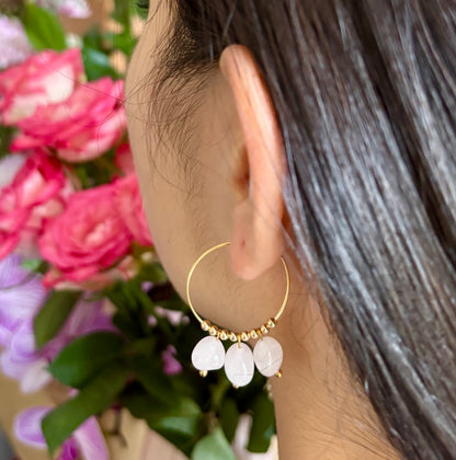 18ct Gold Plated Green Gemstone Cluster Hoop Earrings