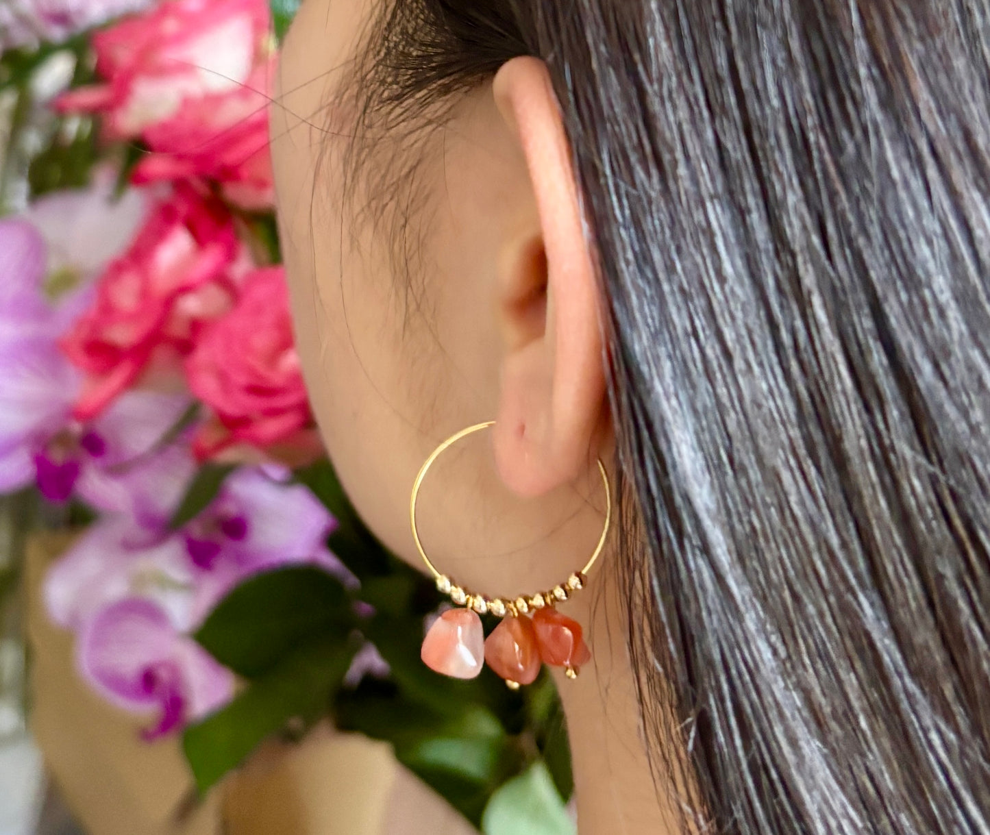 18ct Gold Plated Green Gemstone Cluster Hoop Earrings
