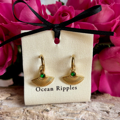 18ct Gold Plated Fan Drop Huggie Earrings - Available in Silver