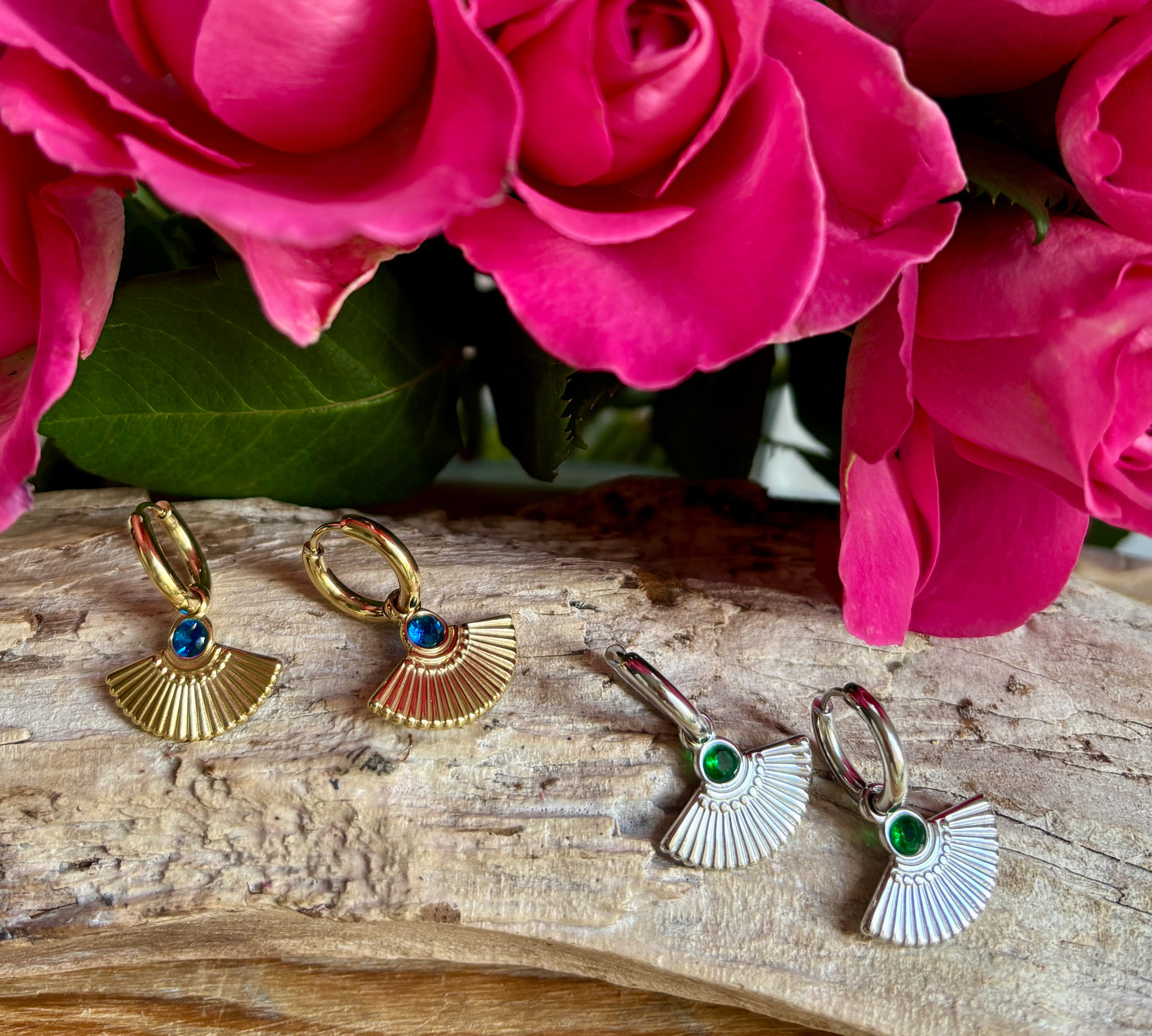 18ct Gold Plated Fan Drop Huggie Earrings - Available in Silver