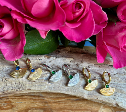 18ct Gold Plated Fan Drop Huggie Earrings - Available in Silver
