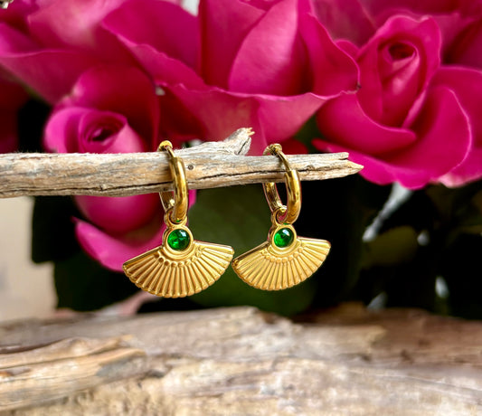 18ct Gold Plated Fan Drop Huggie Earrings - Available in Silver