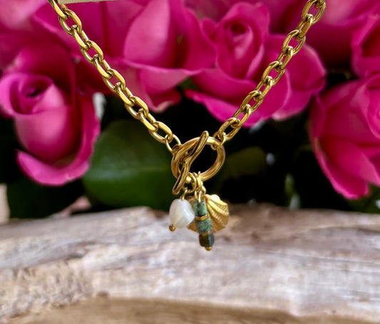 18ct Gold Plated T-Bar Bracelet with Charms