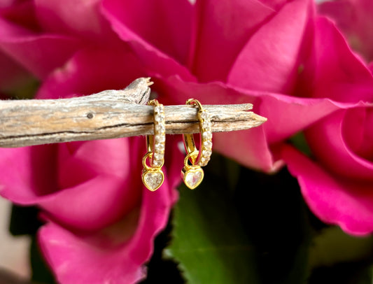 18ct Gold Plated Cubic Zirconia Heart Drop Huggie Earrings