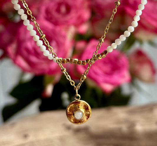 18ct Gold Plated Mother Of Pearl Gold Disc Bracelet 