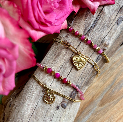 18ct Gold Plated Pink Quartz Star Double Chain Bracelet 
