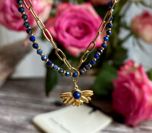 18ct Gold Plated Lapis Lazuli Double Chain Bracelet