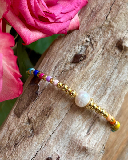 18ct Gold Plated Pearl Miyuki Rainbow Bracelet - Available In Silver