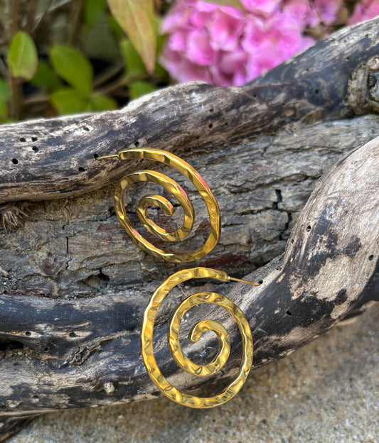 18ct Gold Plated Hammered Spiral Earrings