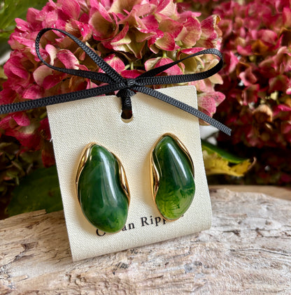 18ct Gold Plated Green Resin Statement Earrings and Ring Set - Save BIG