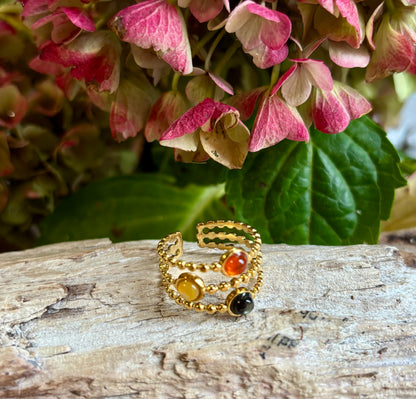 18ct Gold Plated Moonstone Triple Band Ring