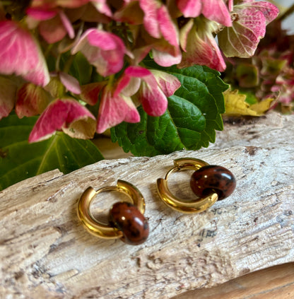 18ct Gold Plated Red Jasper Doughnut Earrings