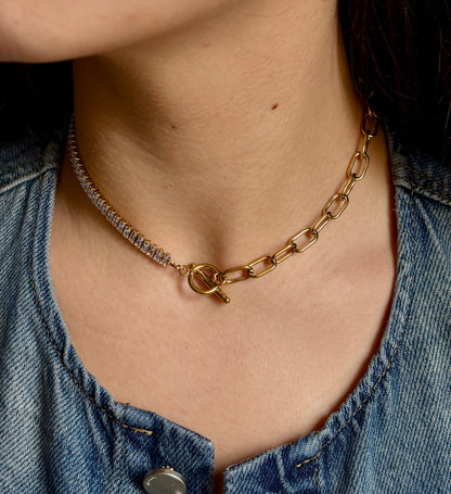18ct Gold Plated Cubic Zirconia T Bar Necklace