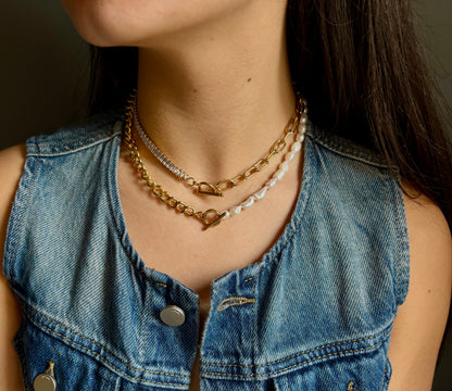 18ct Gold Plated Cubic Zirconia T Bar Necklace