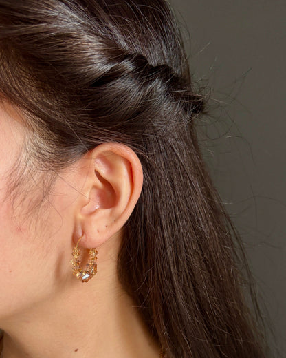 14ct Gold Plated Tea Brown Glass Chips Hoop Earrings