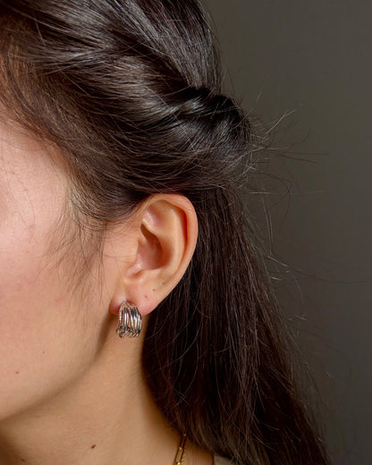 Rhodium Plated Twisted Multi Band Earrings