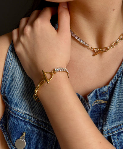 18ct Gold Plated Cubic Zirconia T Bar Necklace