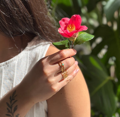 18ct Gold Plated Amazonite Double Band Adjustable Ring
