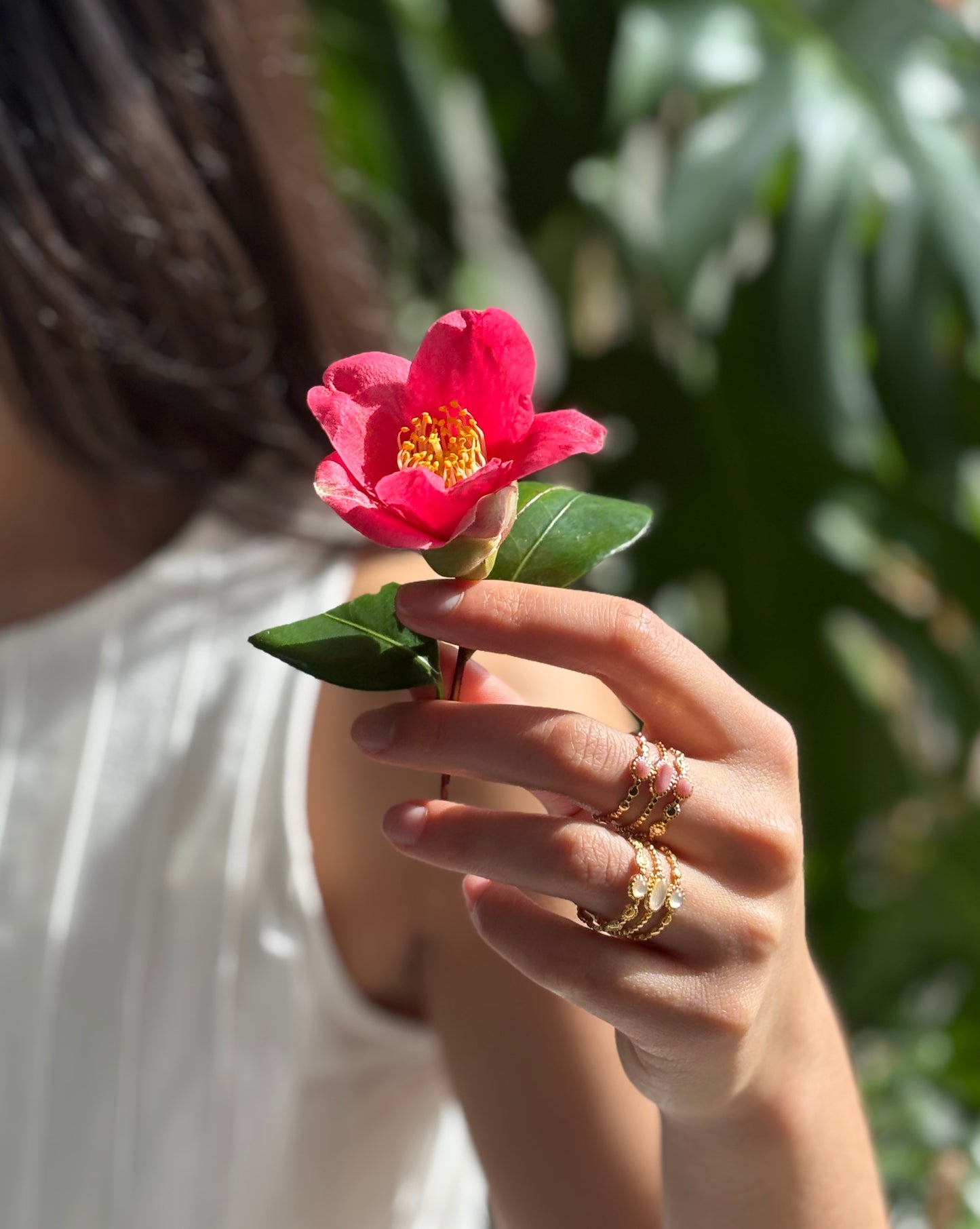 18ct Gold Plated Mother Of Pearl Triple Band Adjustable Ring