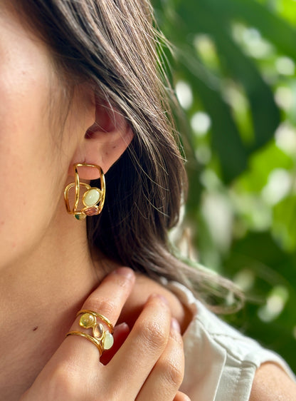 18ct Gold Plated Glass Beads Adjustable Ring