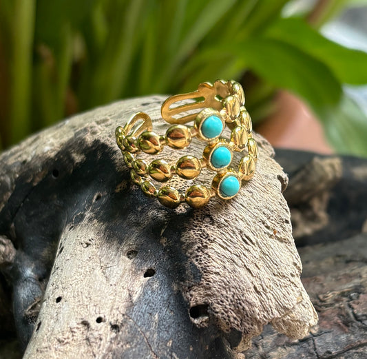 18ct Gold Plated Turquoise Triple Band Adjustable Ring 