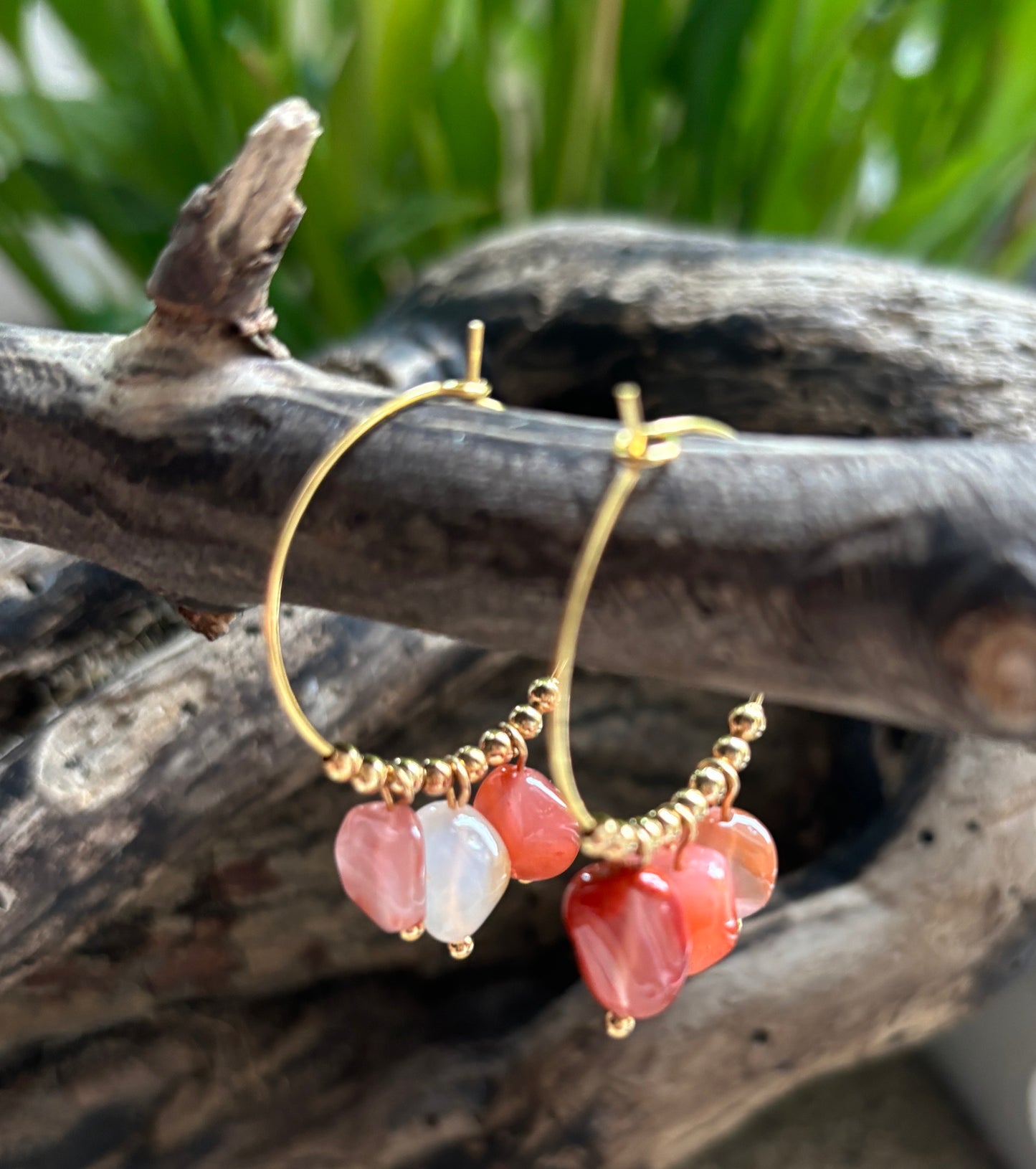 18ct Gold Plated Green Gemstone Cluster Hoop Earrings