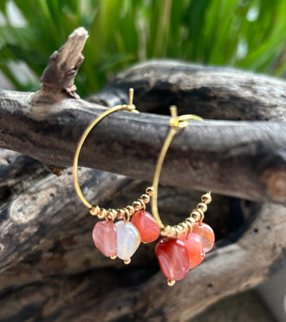 18ct Gold Plated Green Gemstone Cluster Hoop Earrings