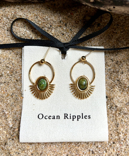 18ct Gold Plated African Turquoise Sunburst Hoop Earrings