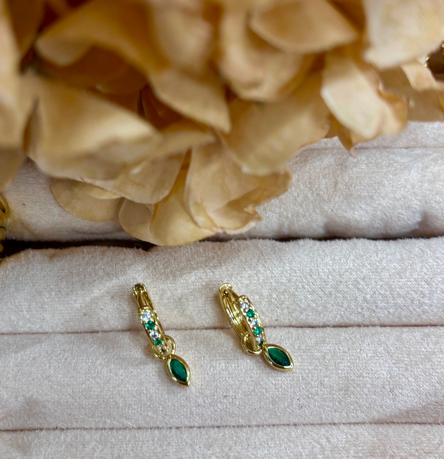 18ct Gold Plated Cubic Zirconia Drop Huggie Earrings