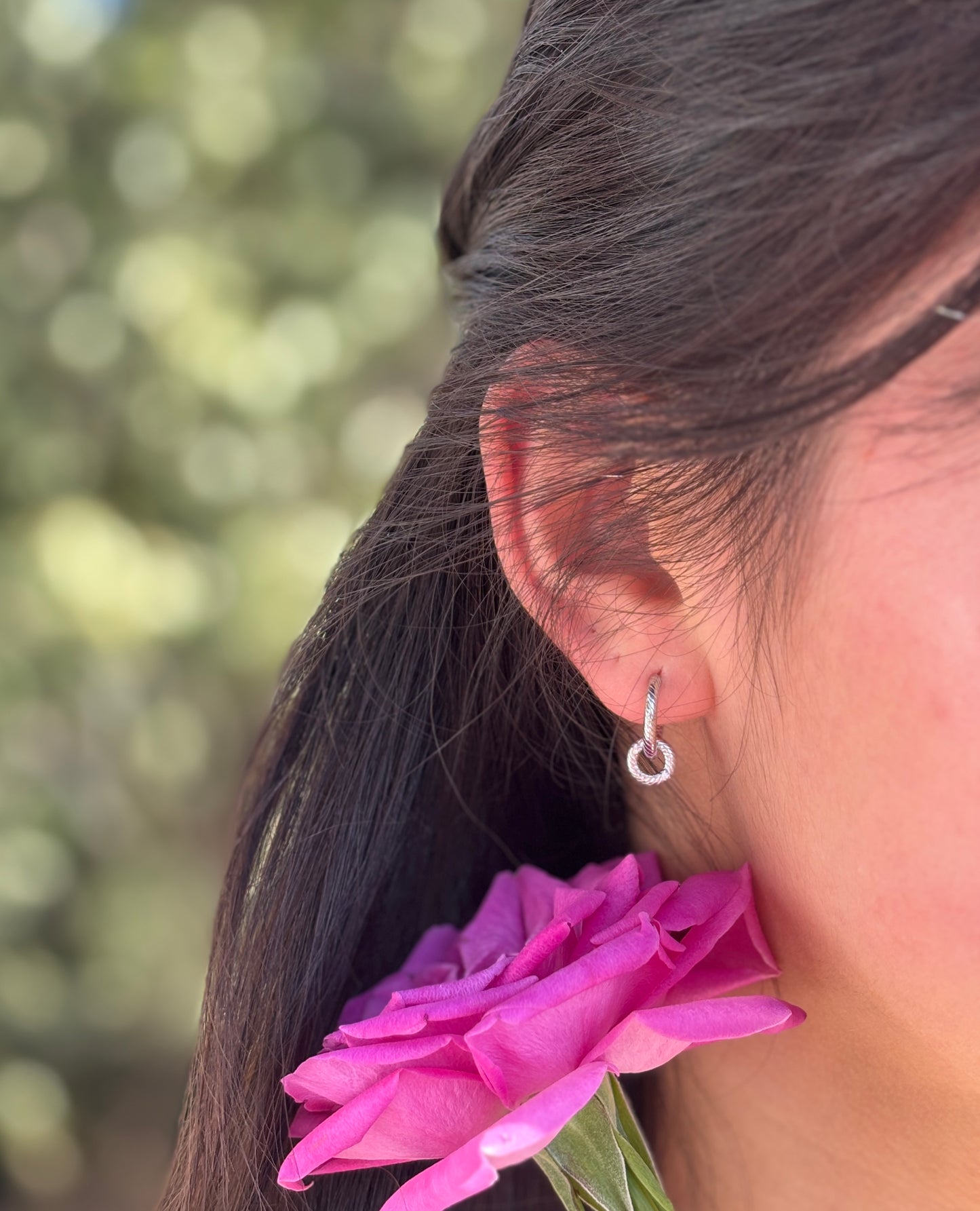 925 Sterling Silver Rope Texture Interlinked Hoops Earrings