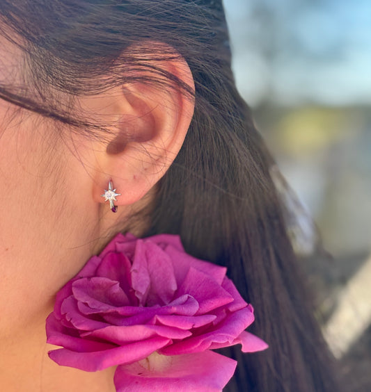 925 Sterling Silver Cubic Zirconia Star Huggie Earrings