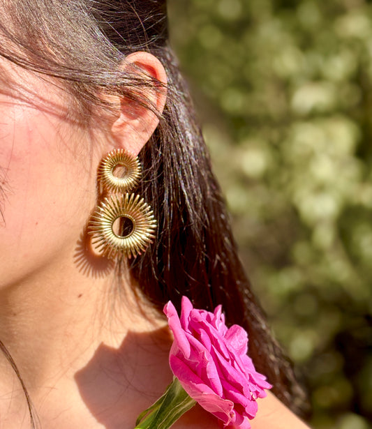 18ct Gold Plated Sunburst Dangle Earrings