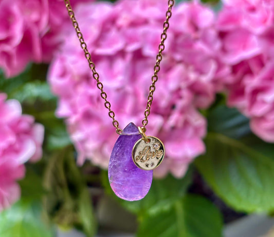 Personalised 18ct Gold Plated Amethyst Drop Necklace + Free Matching Bracelet