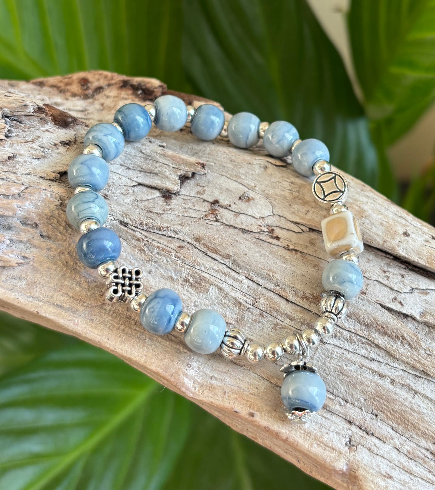 Ceramic Beads Bracelet With Charm - Blue