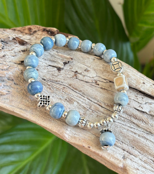 Ceramic Beads Bracelet With Charm - Blue