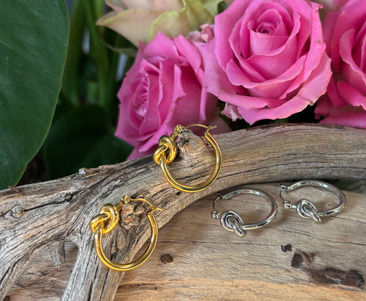 18ct Gold Plated Knot Hoop Earrings - Available in Silver