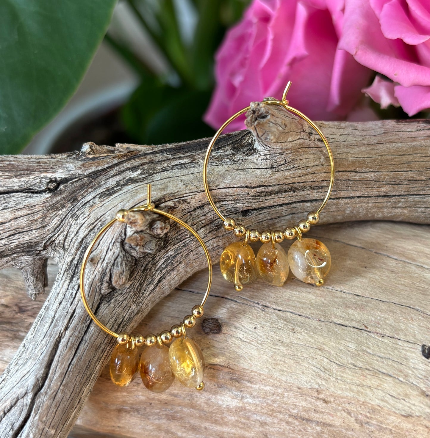18ct Gold Plated Green Gemstone Cluster Hoop Earrings