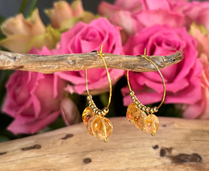 18ct Gold Plated Green Gemstone Cluster Hoop Earrings