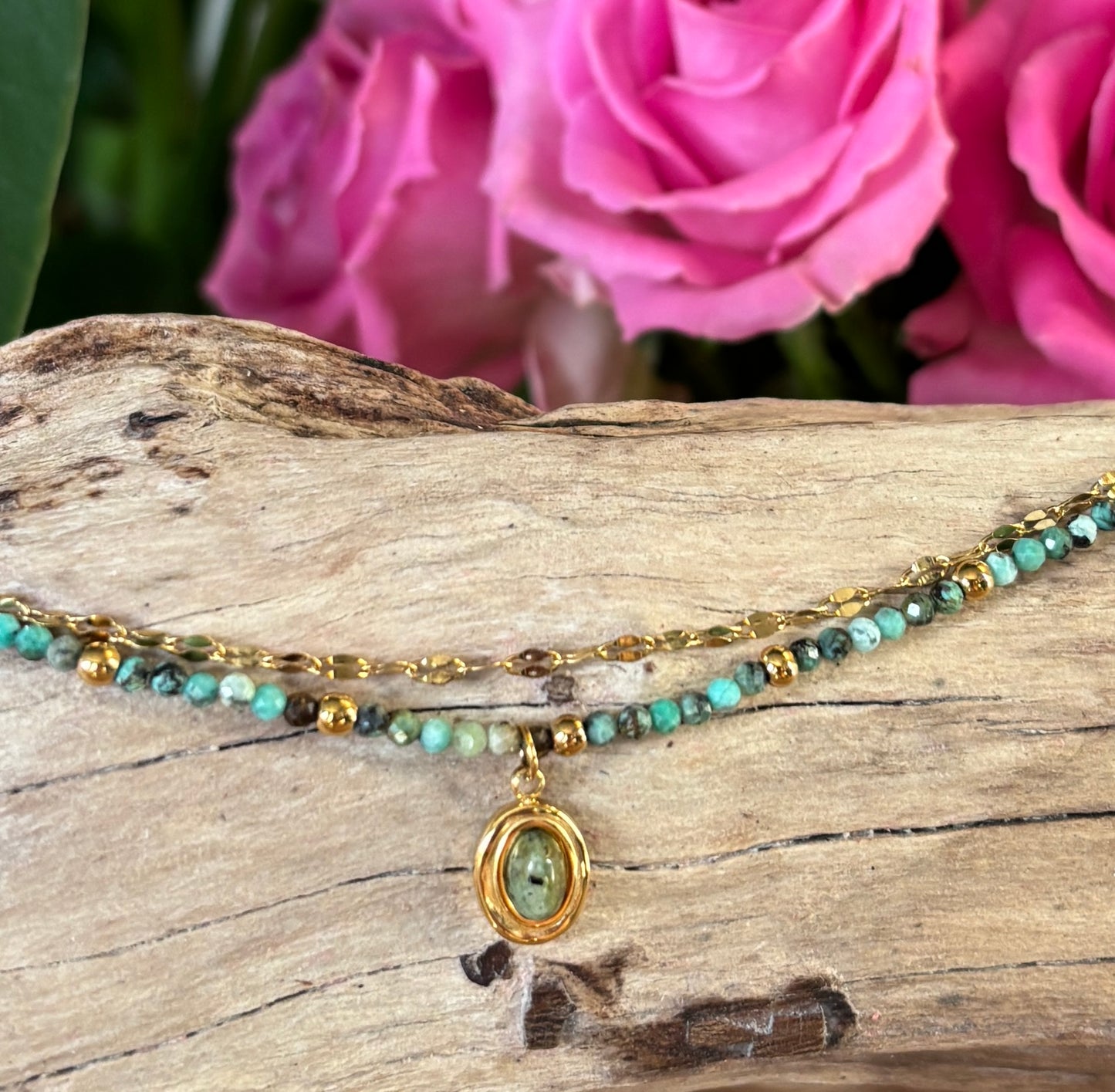 18ct Gold Plated African Turquoise Double Chain Bracelet