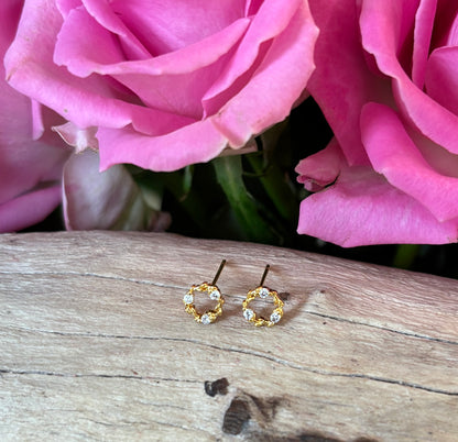 14ct Gold Plated Cubic Zirconia Wreath Earrings 