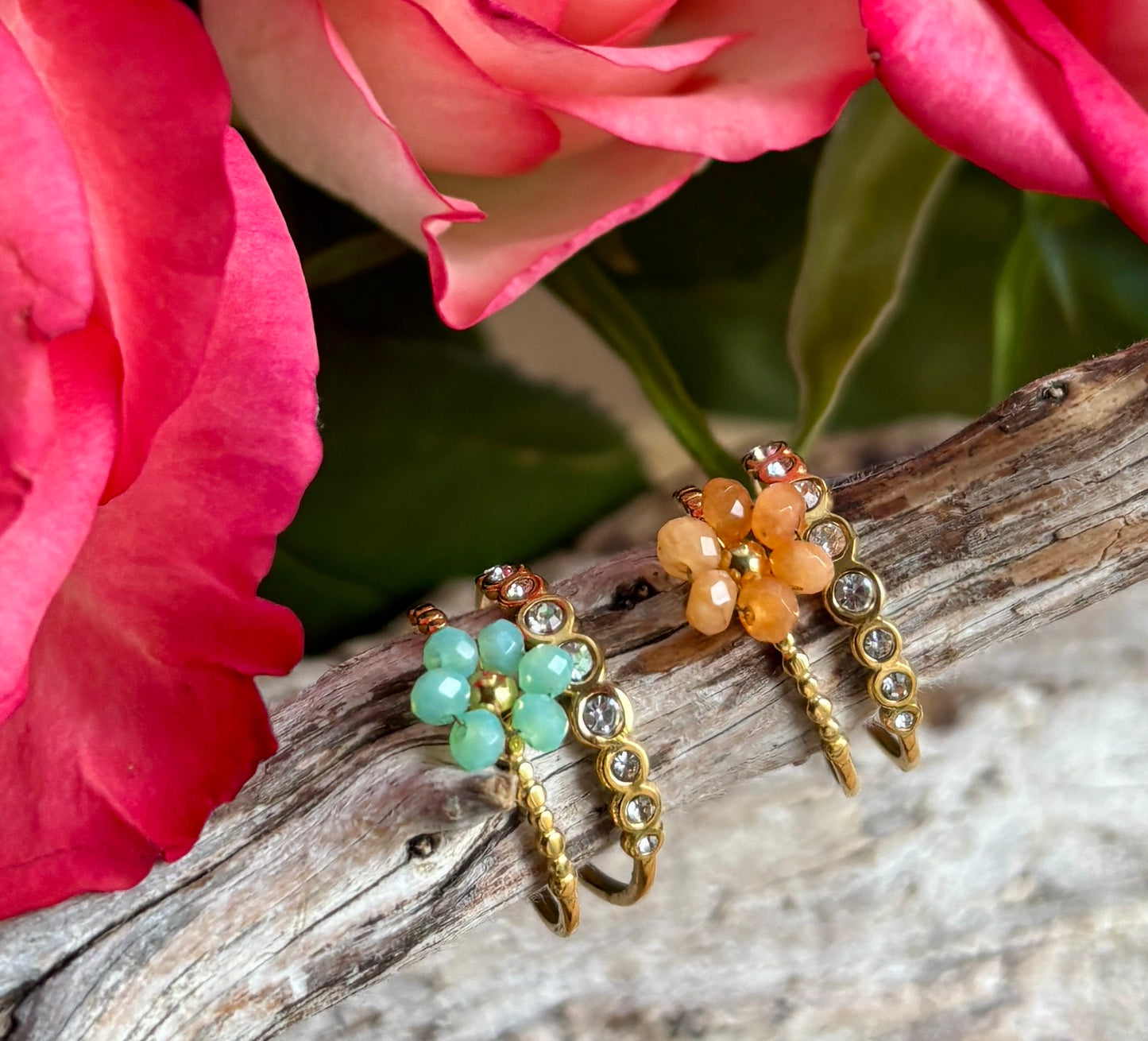 18ct Gold Plated Aventurine Flower Ring Available in Two Colours