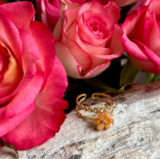 18ct Gold Plated Aventurine Flower Ring Available in Two Colours