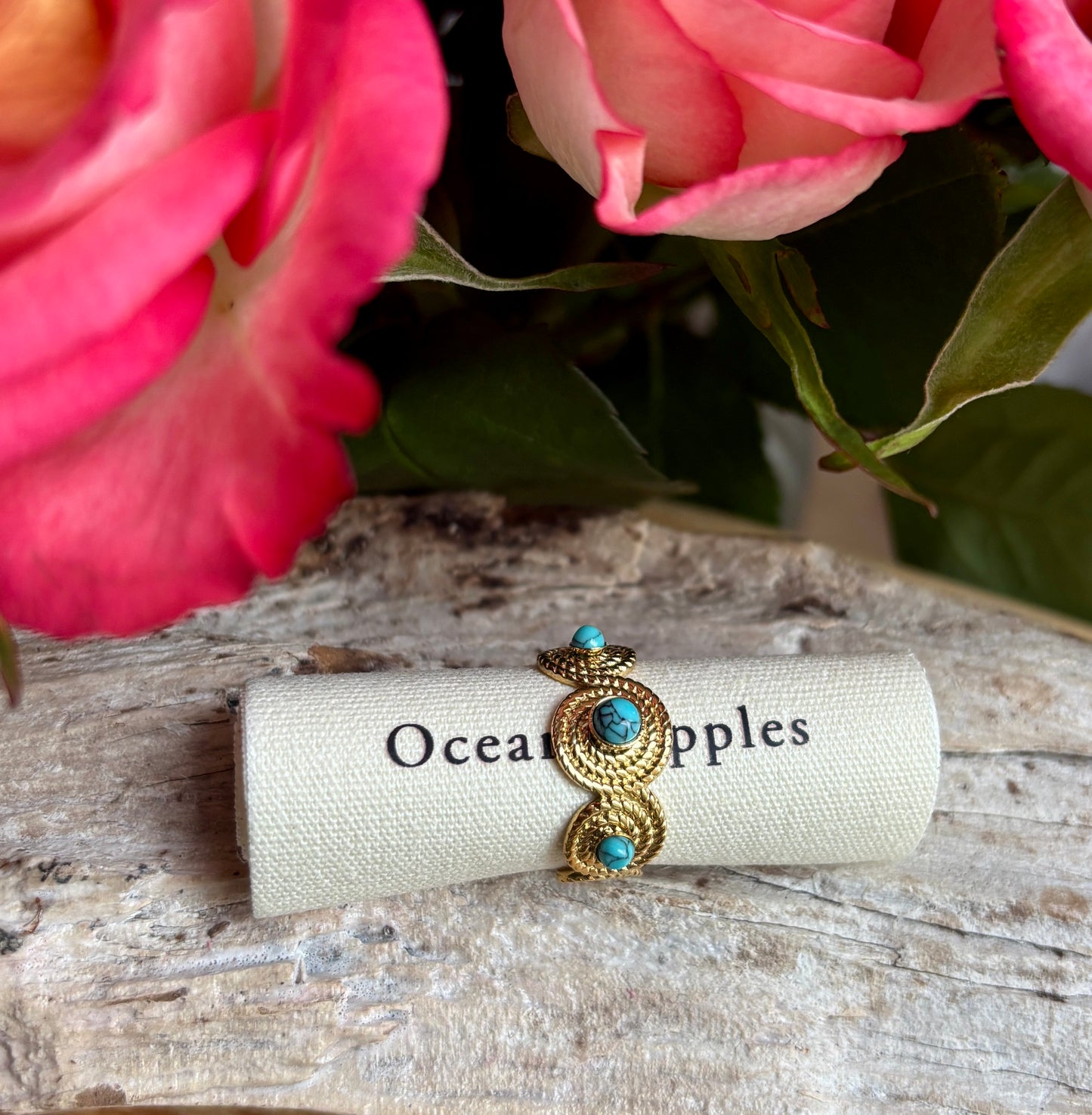 18ct Gold Plated Turquoise Beaded Ring