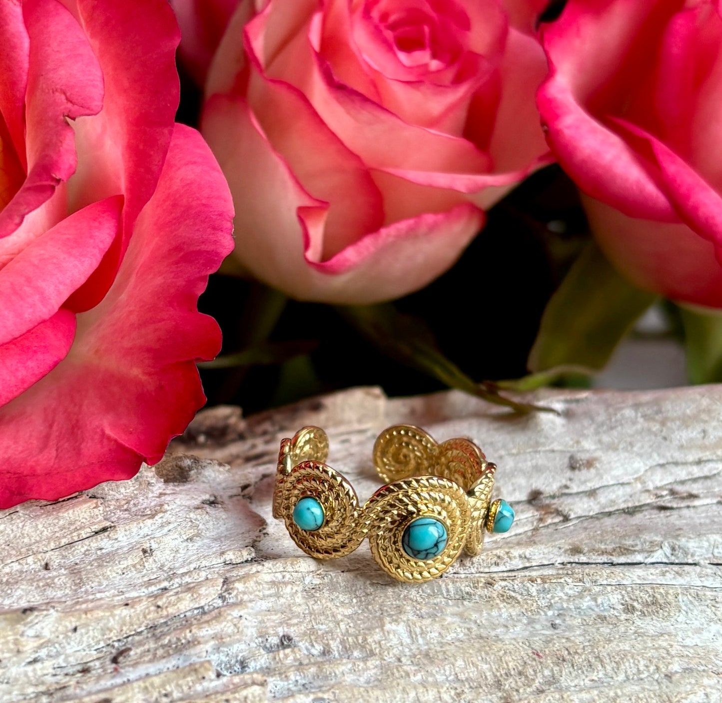 18ct Gold Plated Turquoise Beaded Ring