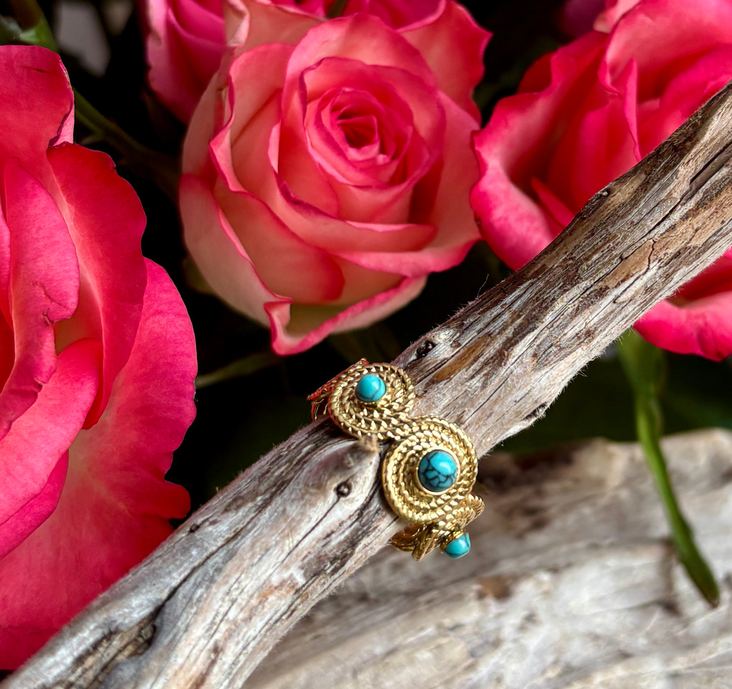 18ct Gold Plated Turquoise Beaded Ring