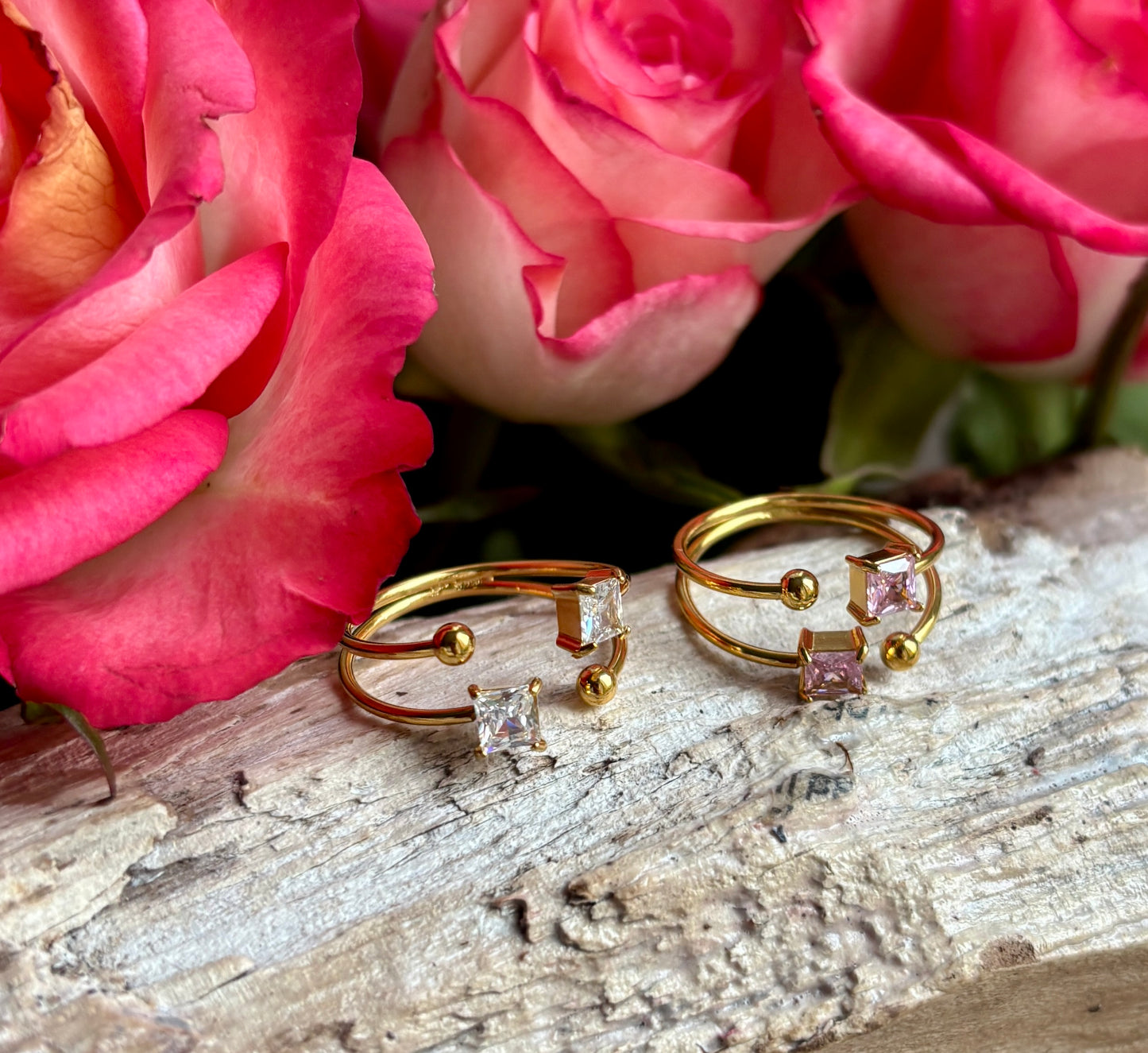 18ct Gold Plated Cubic Zirconia Double Band Ring - Available in Two Colours